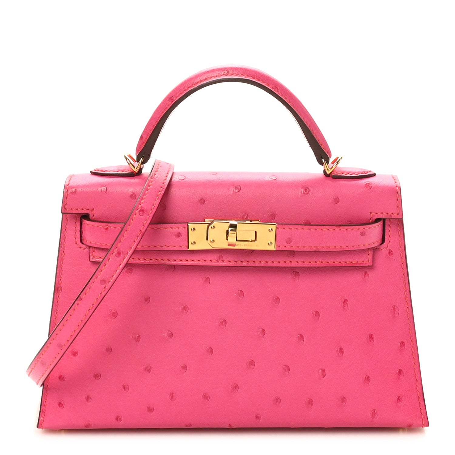 Hermes Ostrich Horseshoe Kelly Sellier Mini 20 Rose Pop Orange Poppy 1 of 11