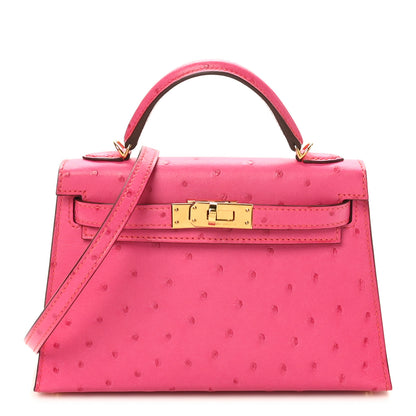 Hermes Ostrich Horseshoe Kelly Sellier Mini 20 Rose Pop Orange Poppy 1 of 11