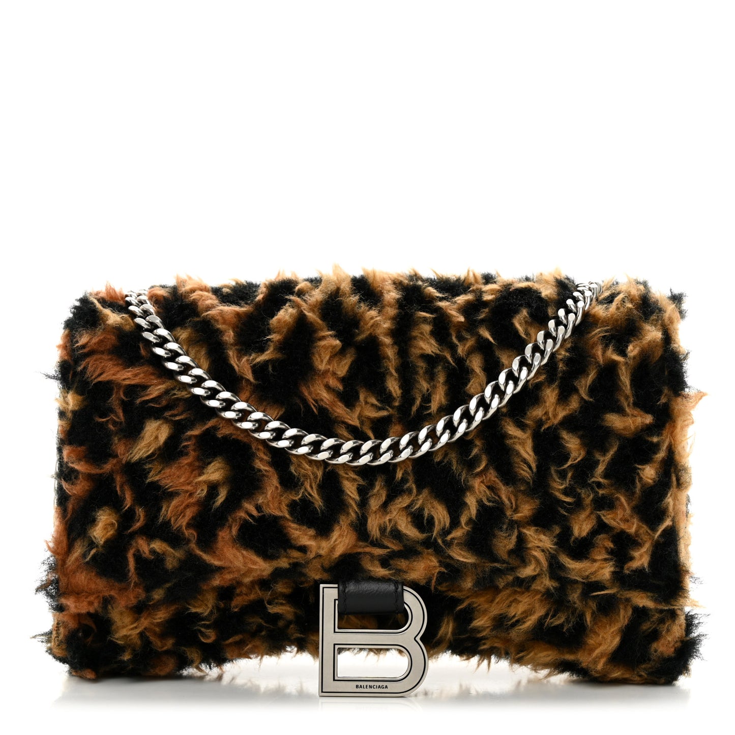 Fleece Leopard Print Hourglass Chain Bag Brown
