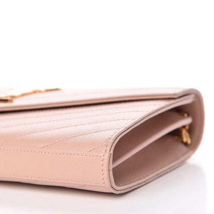 Saint Laurent Grain De Poudre Matelasse Chevron Monogram Chain Wallet Rose Antic 9 of 9