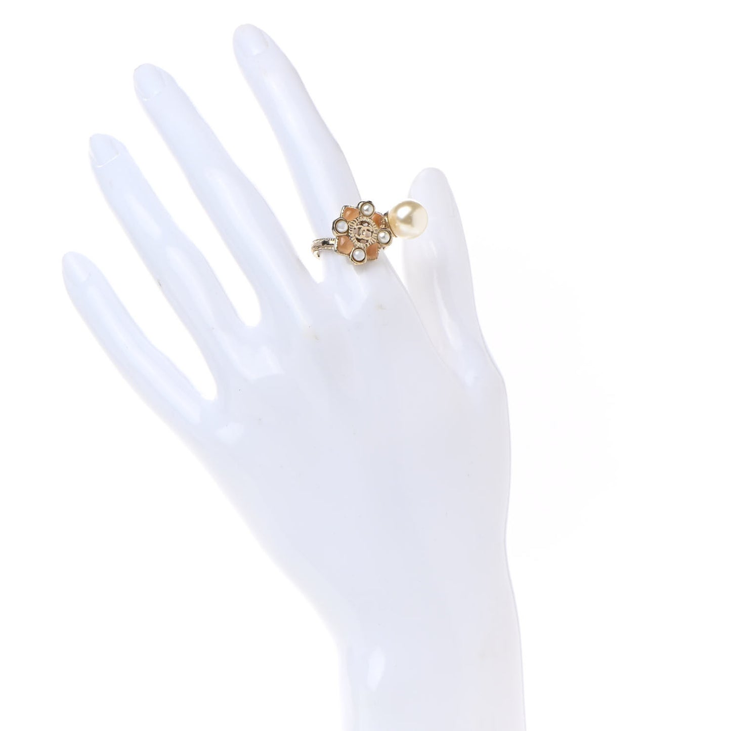 Gripoix Pearl CC Ring 53 6.5 Gold