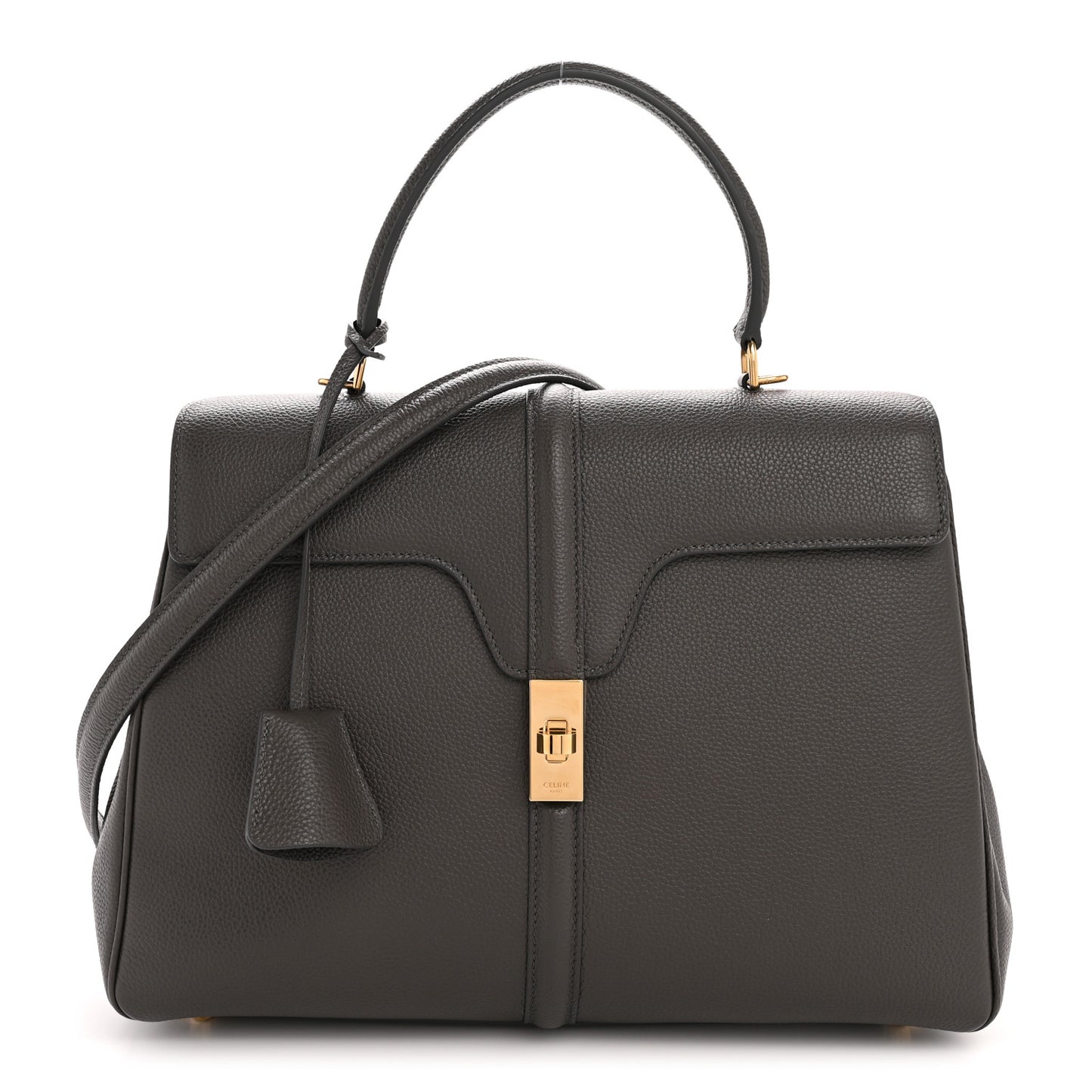 Grained Calfskin Small 16 Top Handle Bag Medium Grey