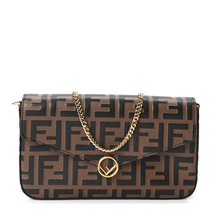 Fendi Vitello Soft F is Fendi Bi-Color FF 1974 Embossed Envelope Wallet On Chain with Pouches Maya Black 1 of 12