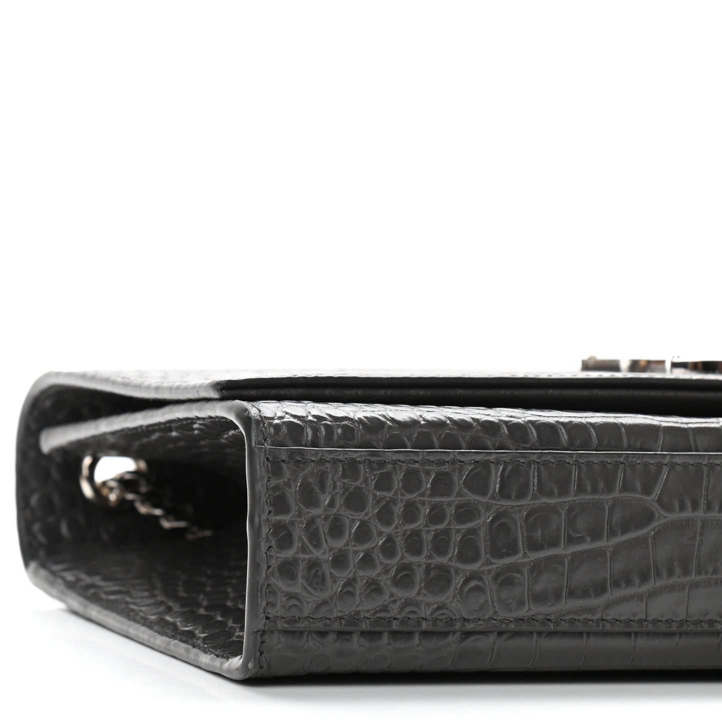 Calfskin Crocodile Embossed Medium Classic Monogram Kate Tassel Satchel Storm