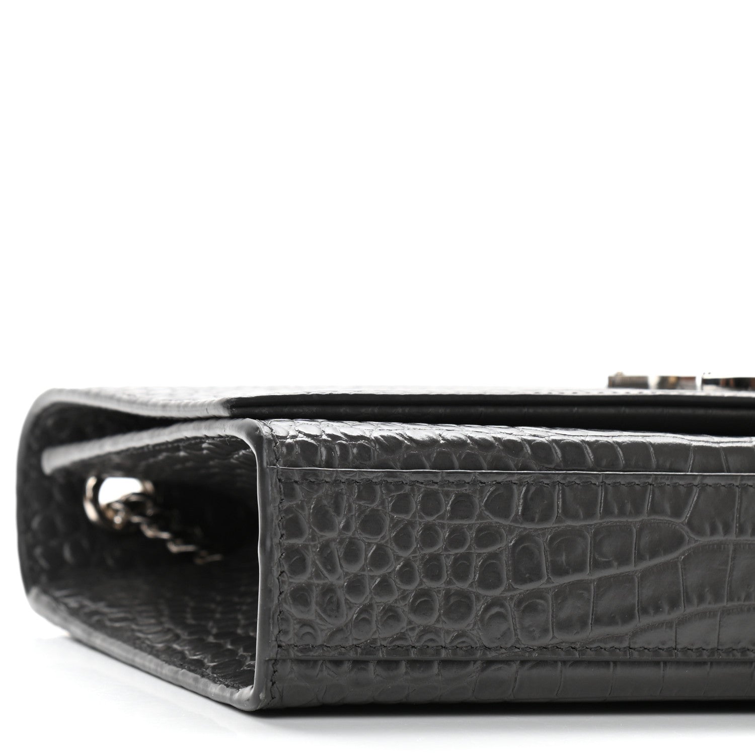Saint Laurent Calfskin Crocodile Embossed Medium Classic Monogram Kate Tassel Satchel Storm 8 of 11