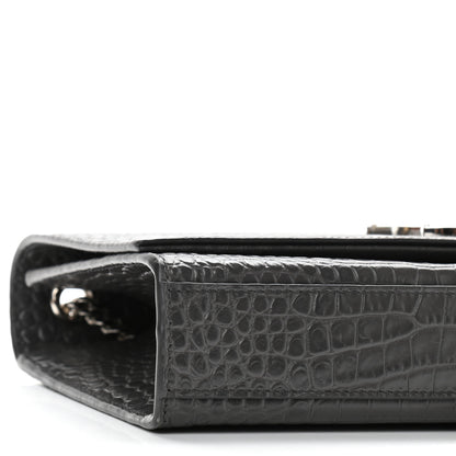 Saint Laurent Calfskin Crocodile Embossed Medium Classic Monogram Kate Tassel Satchel Storm 8 of 11