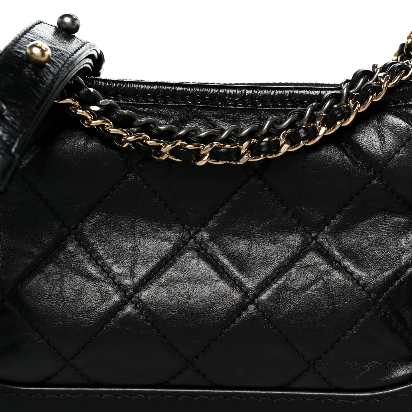 Aged Calfskin Quilted Small Gabrielle Hobo Black