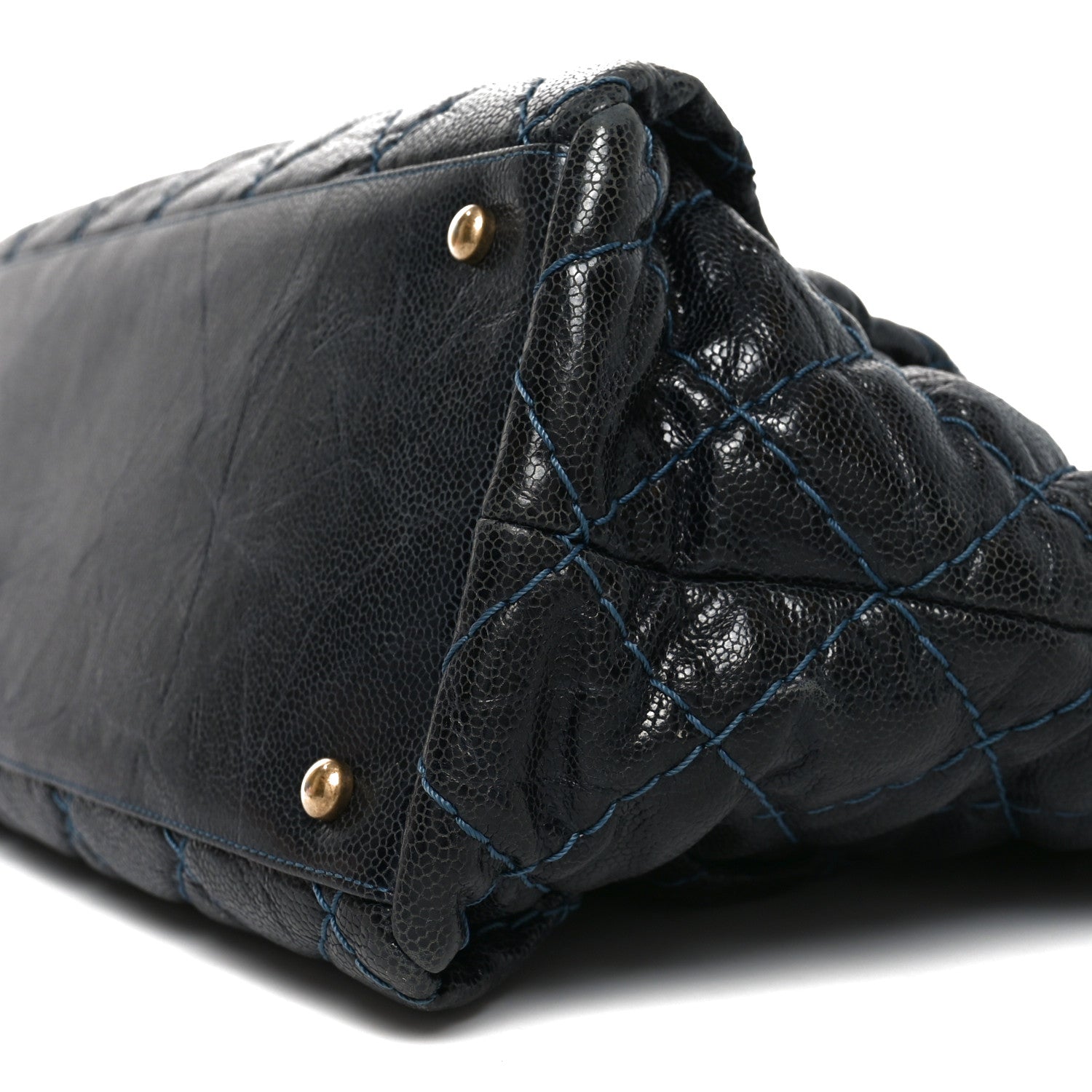 Chanel Glazed Caviar Coco Pleats Totes Navy 10 of 10
