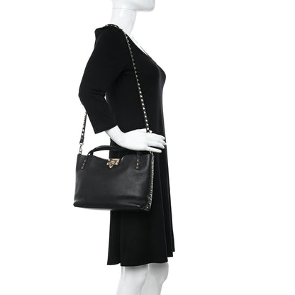 Valentino Garavani Grained Calfskin Small Rockstud Flip Lock Tote Black Rose Quartz 2 of 9