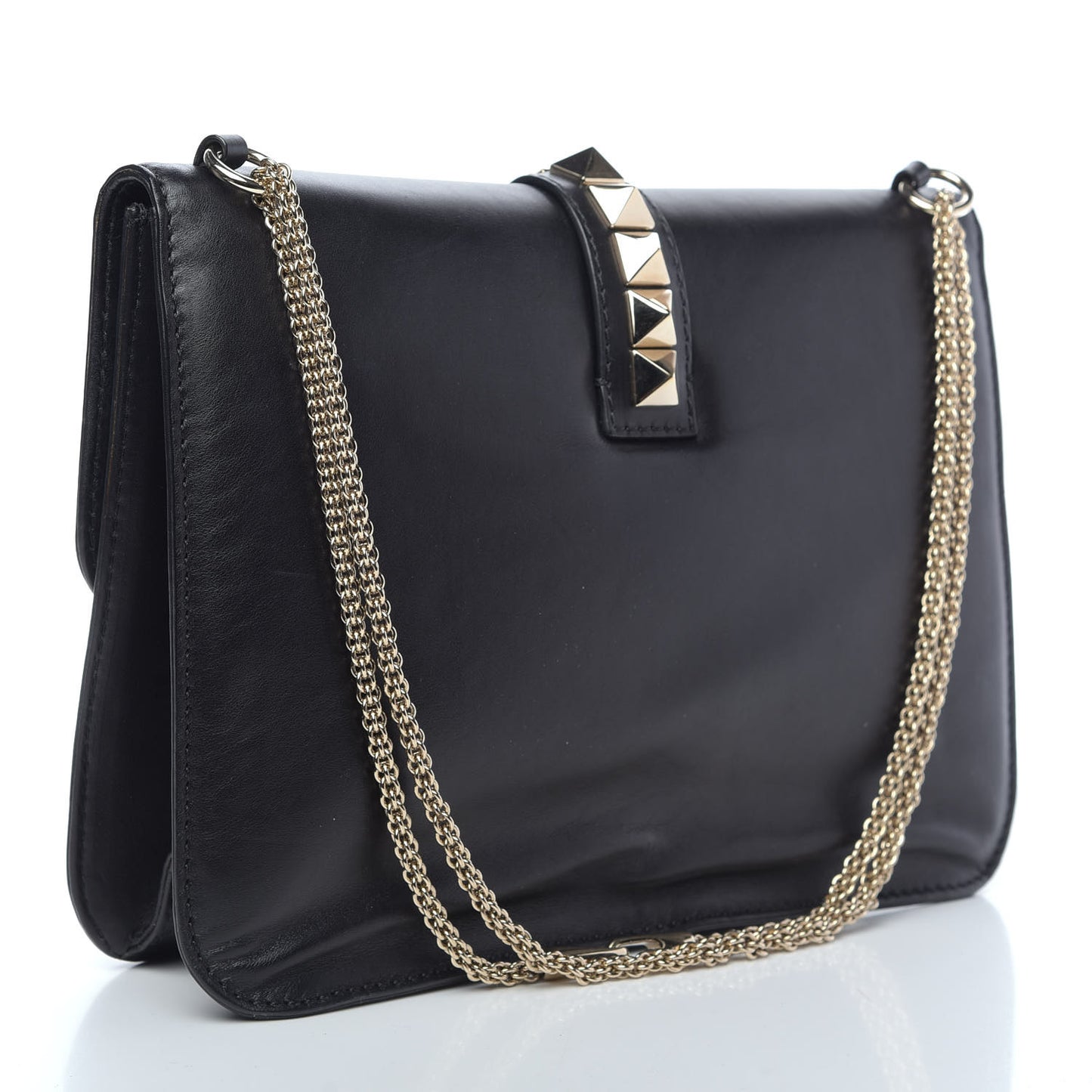 Vitello Extra Large Glam Lock Rockstud Flap Black