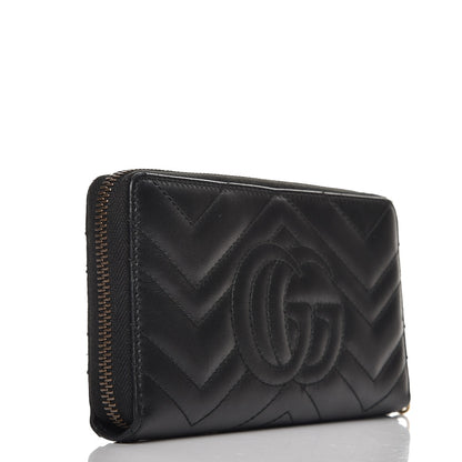 Gucci Calfskin Matelasse GG Marmont Zip Around Wallet Black 3 of 7