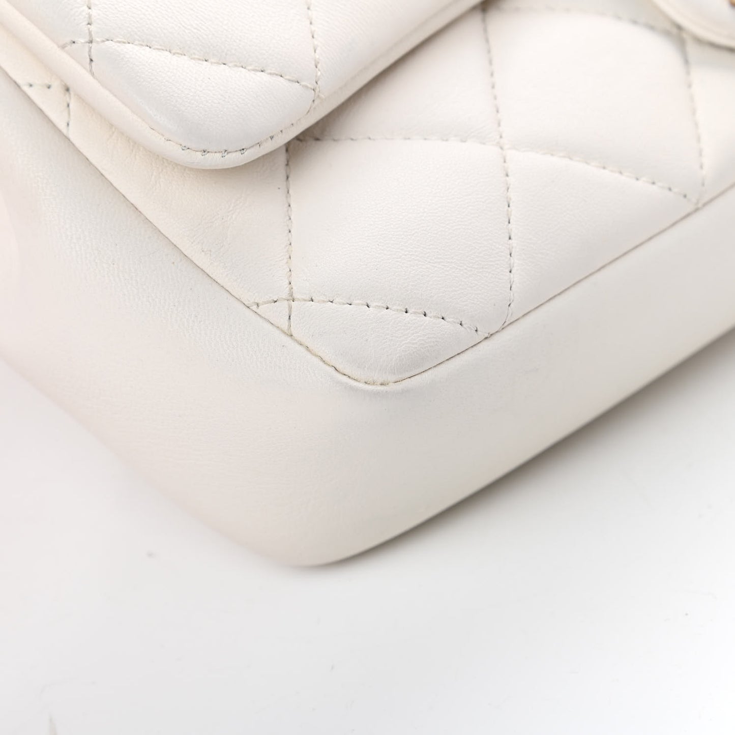 Lambskin Quilted Resin Bi-Color Chain Flap Bag White