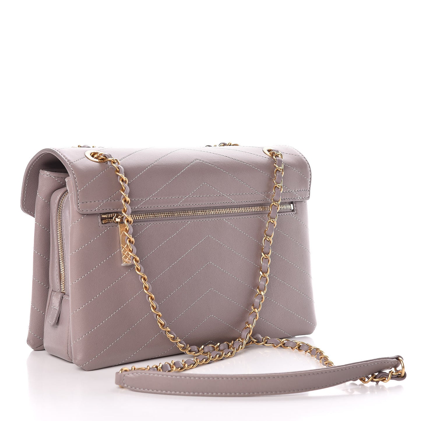 Lambskin Chevron Stitched Medium Envelope Flap Light Grey