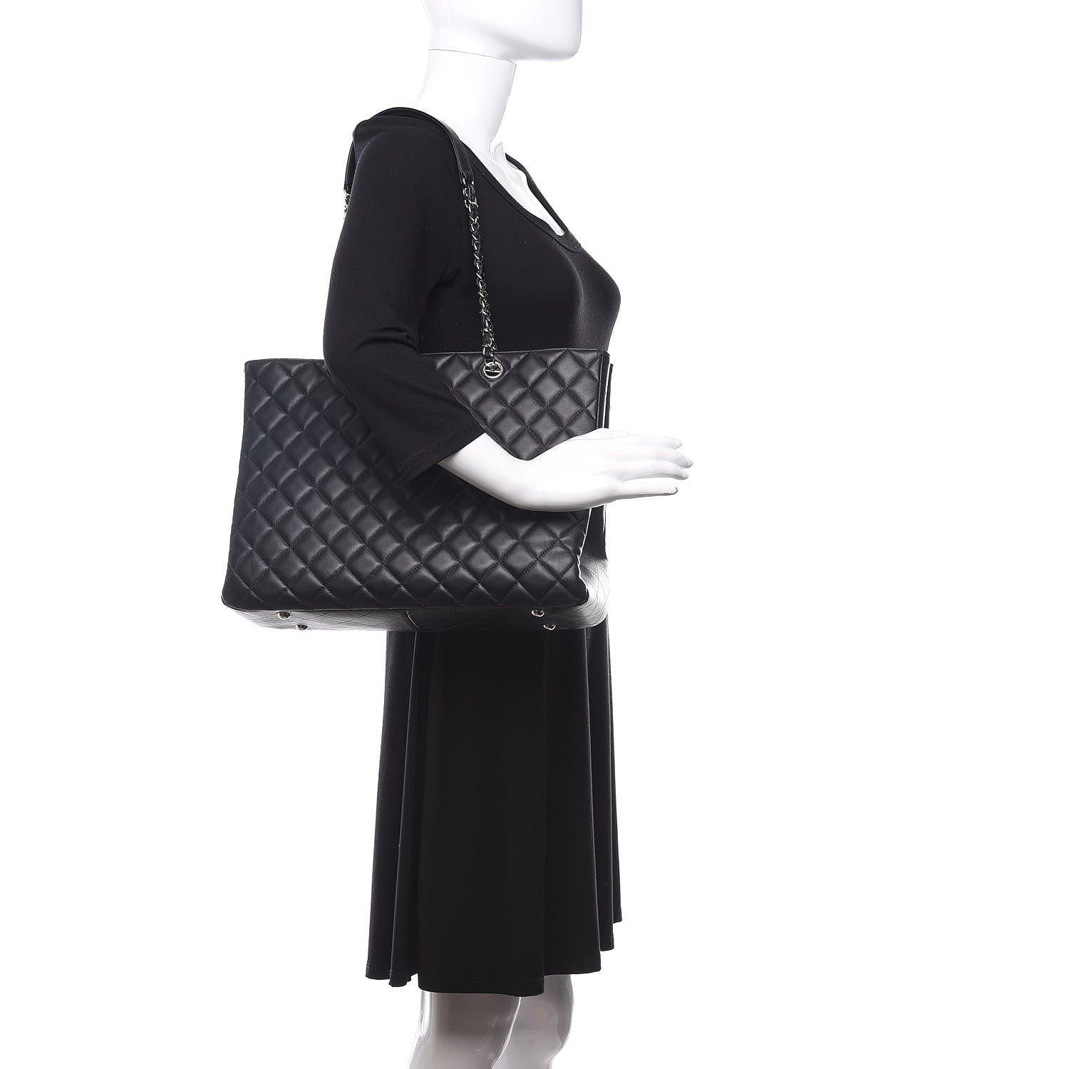 Chanel Calfskin Quilted Large CC Shopping Tote Black 2 of 10