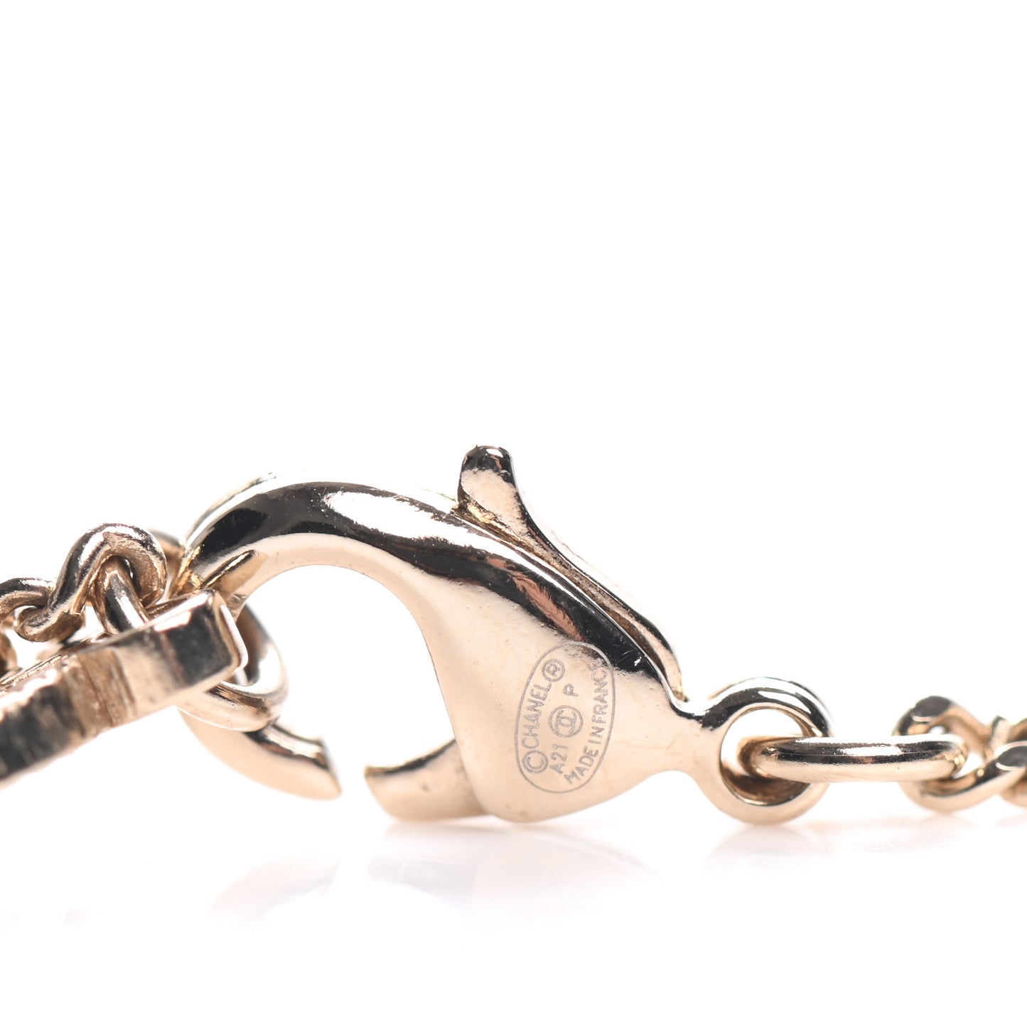 Chain CC Drop Necklace Gold Pearly White Black