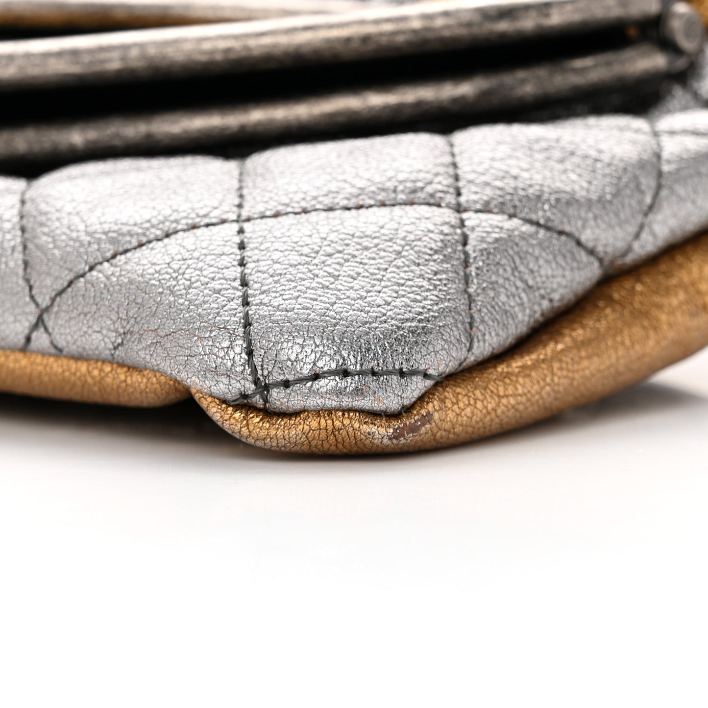 Metallic Goatskin Quilted Frame Clasp Flap Clutch Silver Gold