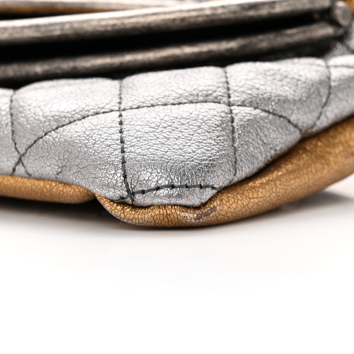Chanel Metallic Goatskin Quilted Frame Clasp Flap Clutch Silver Gold 9 of 12