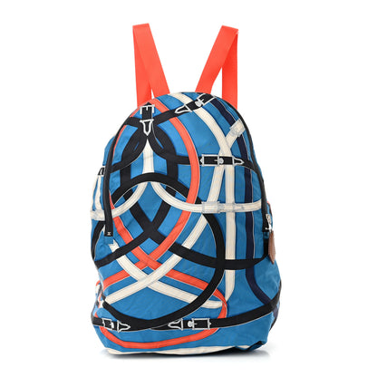 Hermes Silk Barenia Cavalcadour Airsilk Backpack Bleu Zanzibar Orange Poppy Fauve 1 of 8