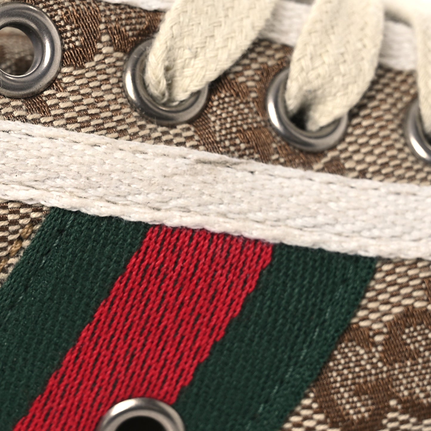 GG Monogram Web Womens 1977 Tennis Sneakers 36.5 Beige Ebony Mystic White