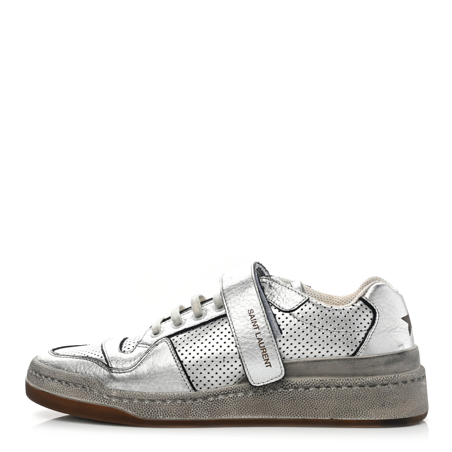 Saint Laurent Calfskin Perforated Womens SL24 Sneakers 39 Argento 1 of 12