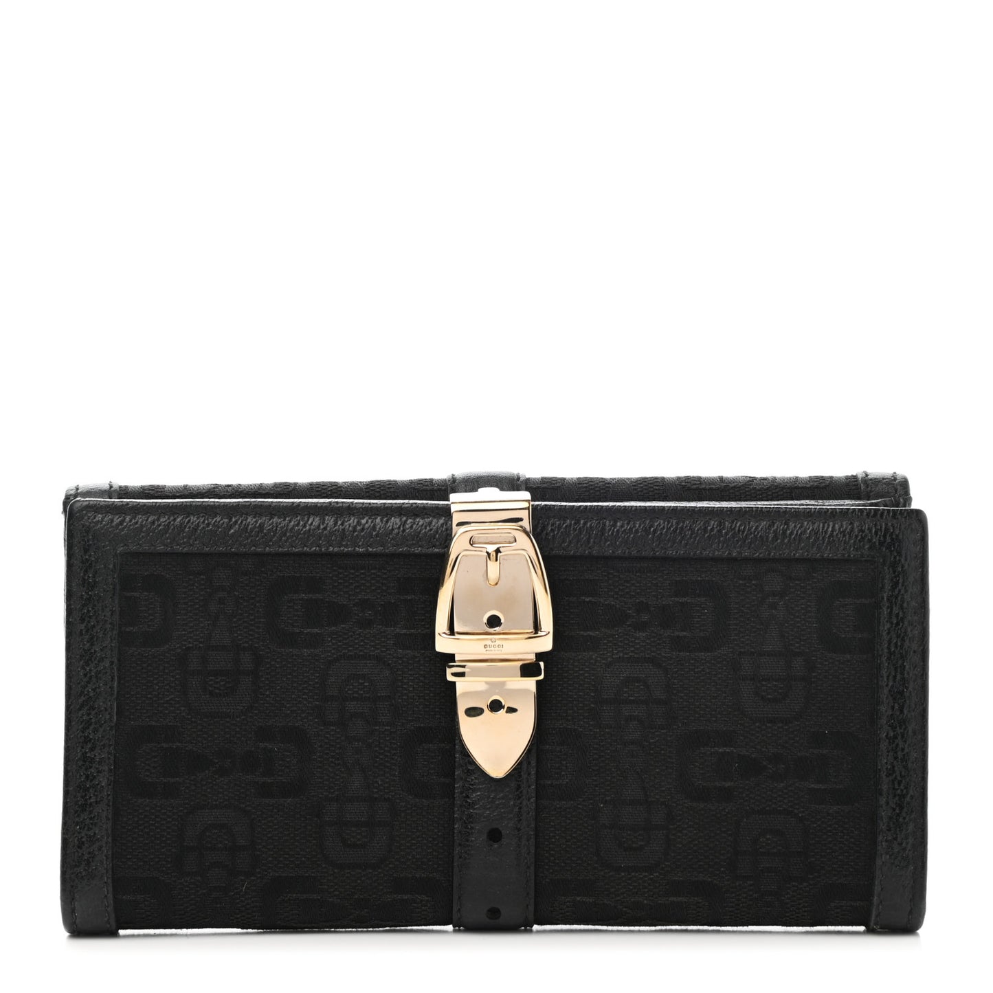 Horsebit Canvas Buckle Continental Wallet Black
