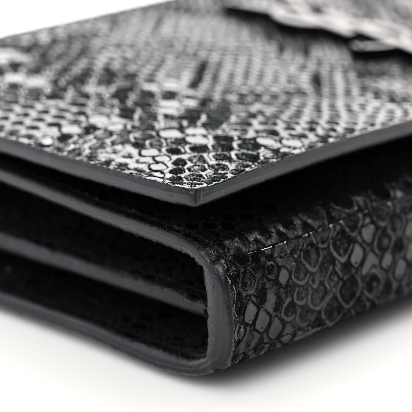 Calfskin Snakeskin Effect Monogram Chain Wallet Black