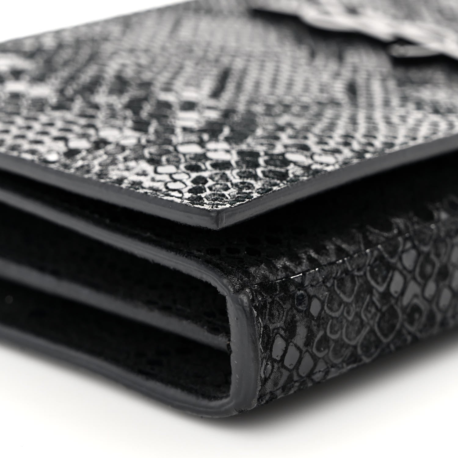 Saint Laurent Calfskin Snakeskin Effect Monogram Chain Wallet Black 8 of 10