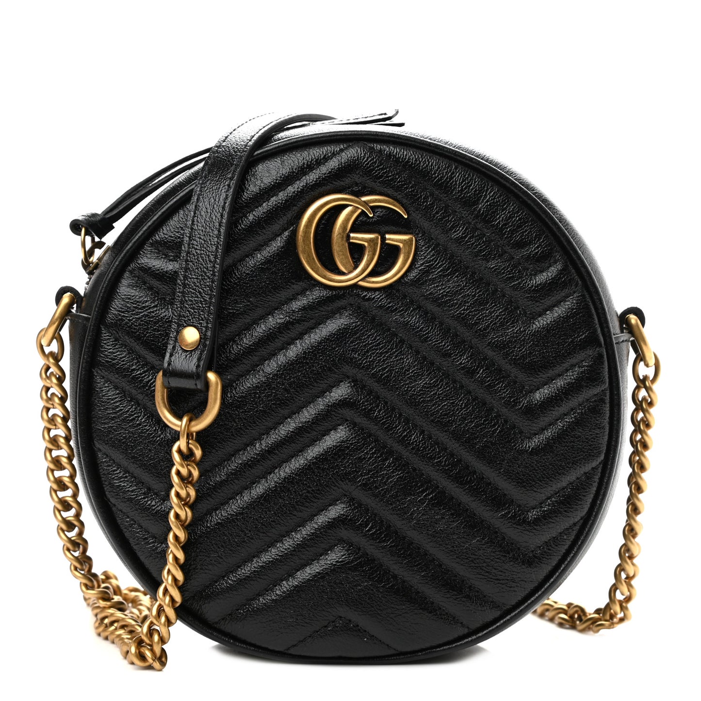 Azalea Calfskin Matelasse Heart Mini GG Marmont Round Shoulder Bag Black