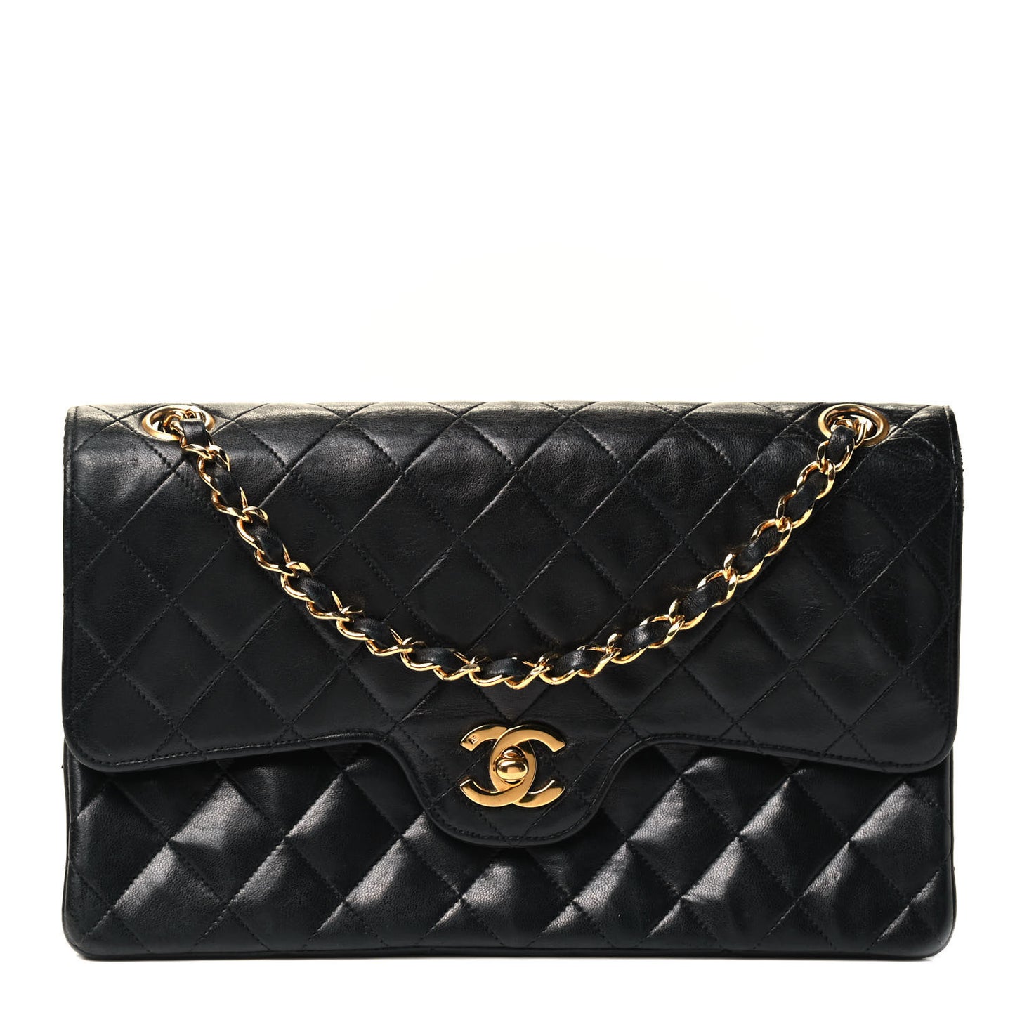 Lambskin Quilted Medium Double Flap Black