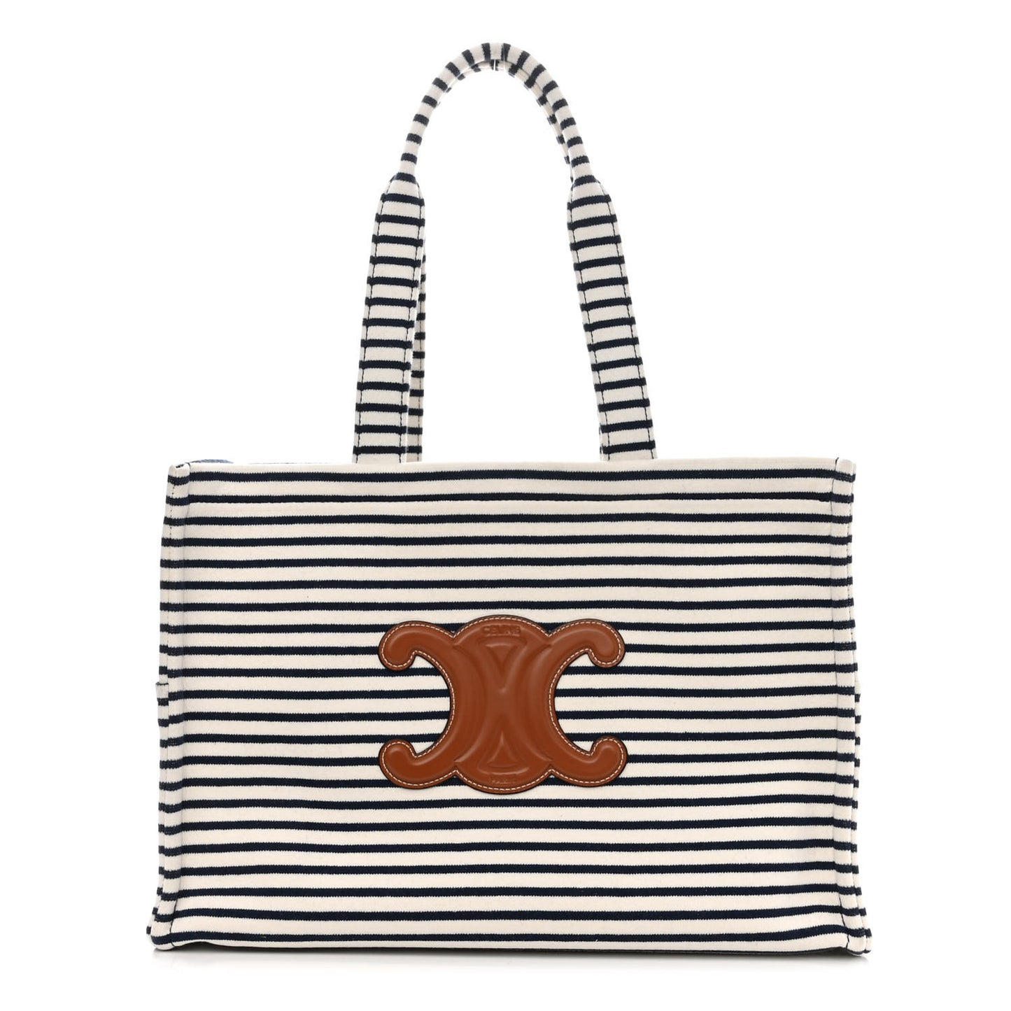 Canvas Calfskin Striped Triomphe Cabas Navy
