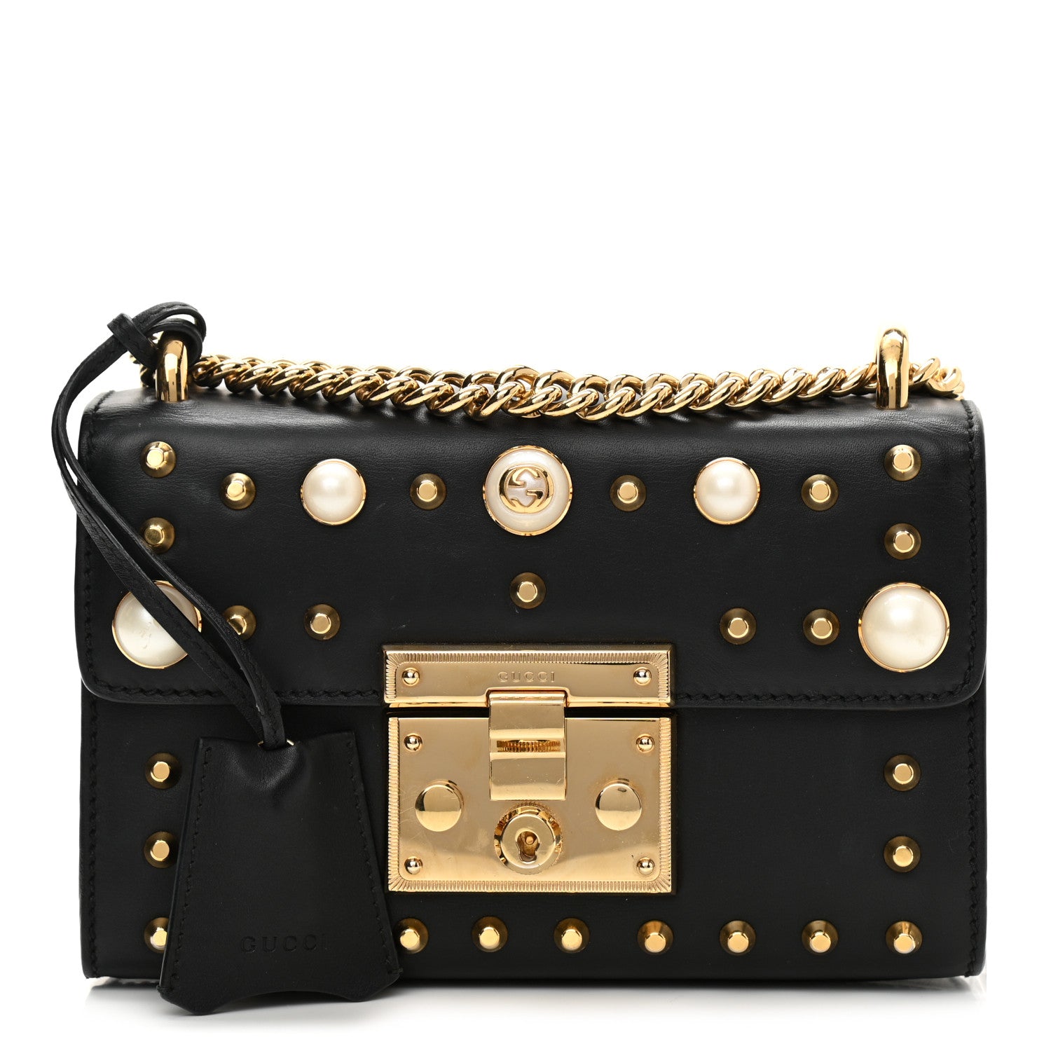 Gucci Calfskin Studded Small Padlock Shoulder Bag Black 1 of 11