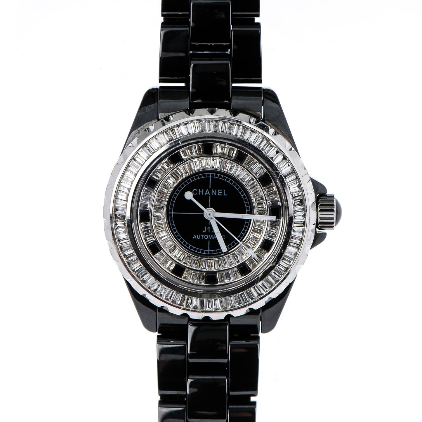 Stainless Steel Ceramic Diamond Pave Bezel 38mm J12 Haute Joaillerie Chromatic Automatic Watch Black