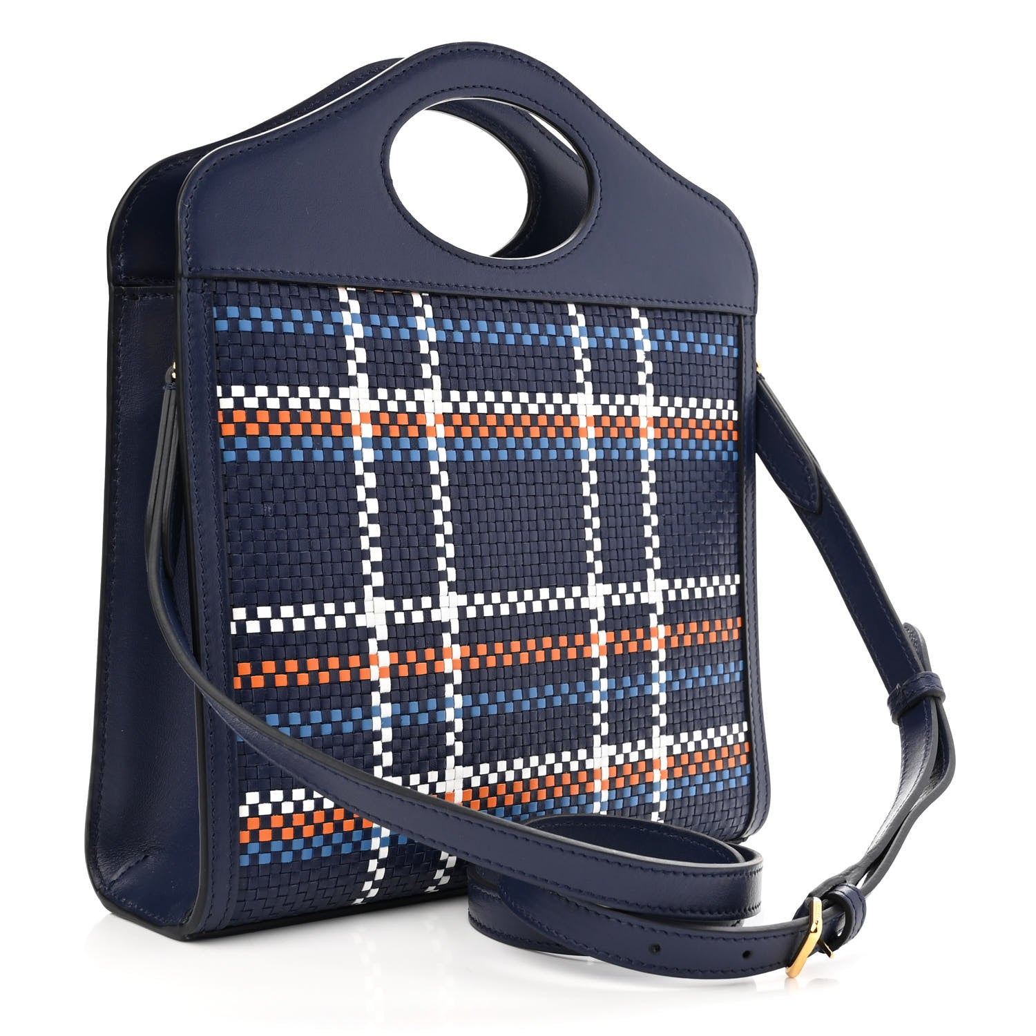 Burberry Calfskin Nylon Tartan Mini Pocket Bag Blue White Orange 3 of 10