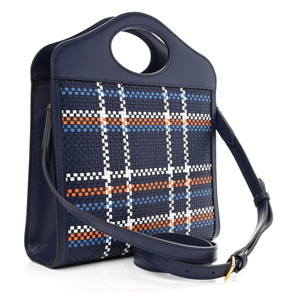 Burberry Calfskin Nylon Tartan Mini Pocket Bag Blue White Orange 3 of 10
