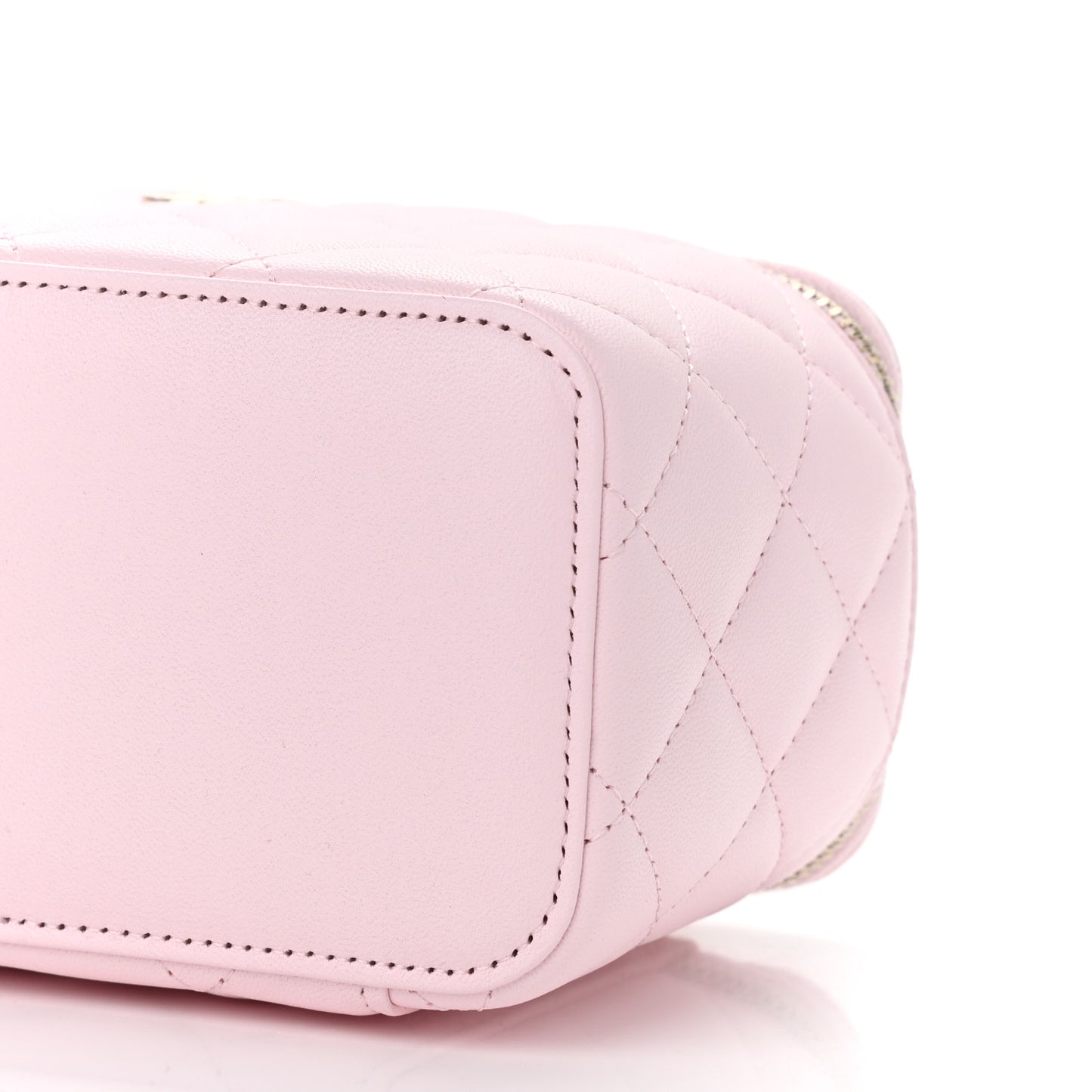 Lambskin Quilted Small Top Handle Vanity Case With Chain Light Pink