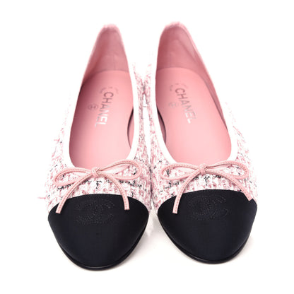 Chanel Tweed Cap Toe Ballerina Flats 40 Pink Black 5 of 11