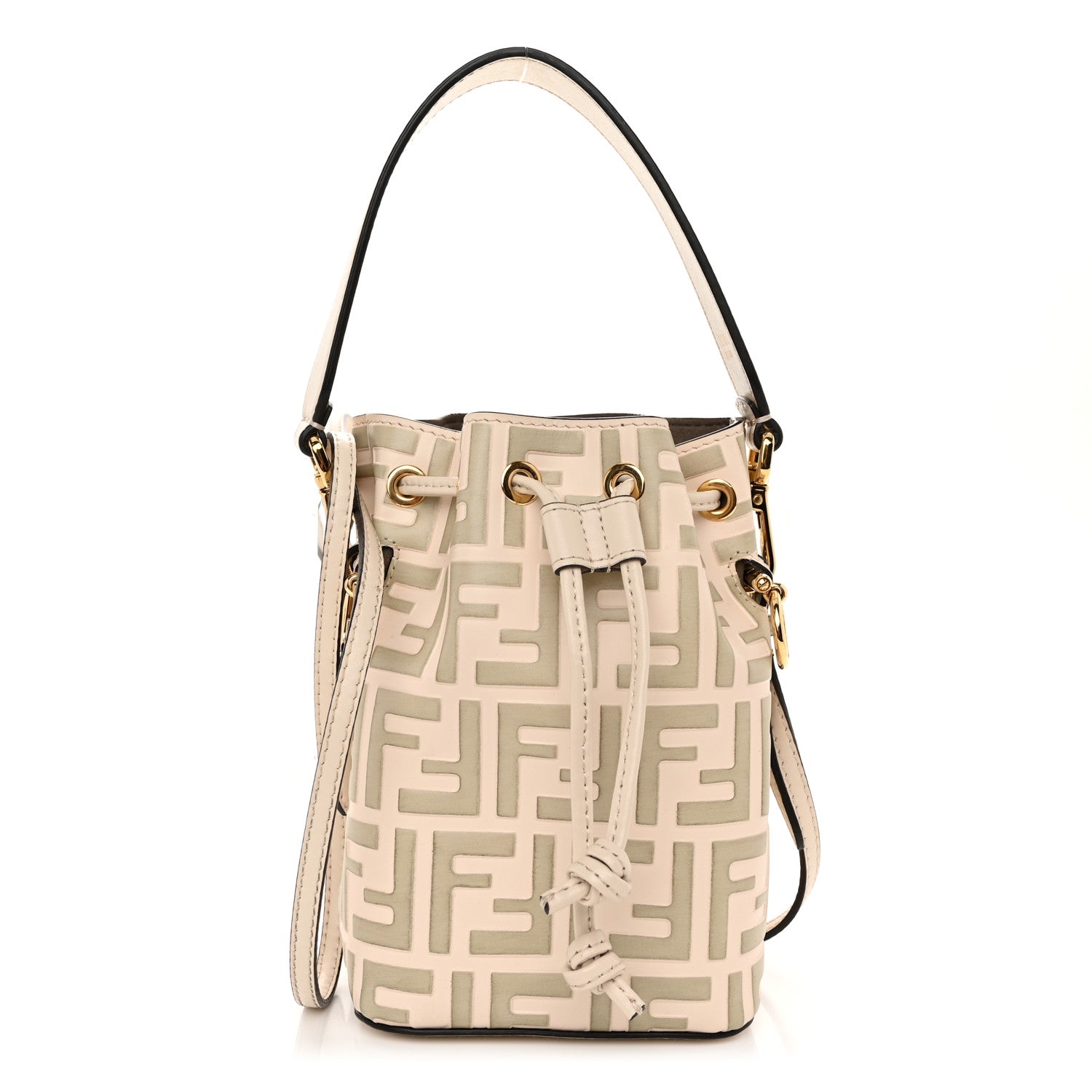 Fendi Vitello Liberty F is Fendi Bi-Color FF 1974 Embossed Mini Mon Tresor Bucket Bag Camelia Mandorlo 1 of 10