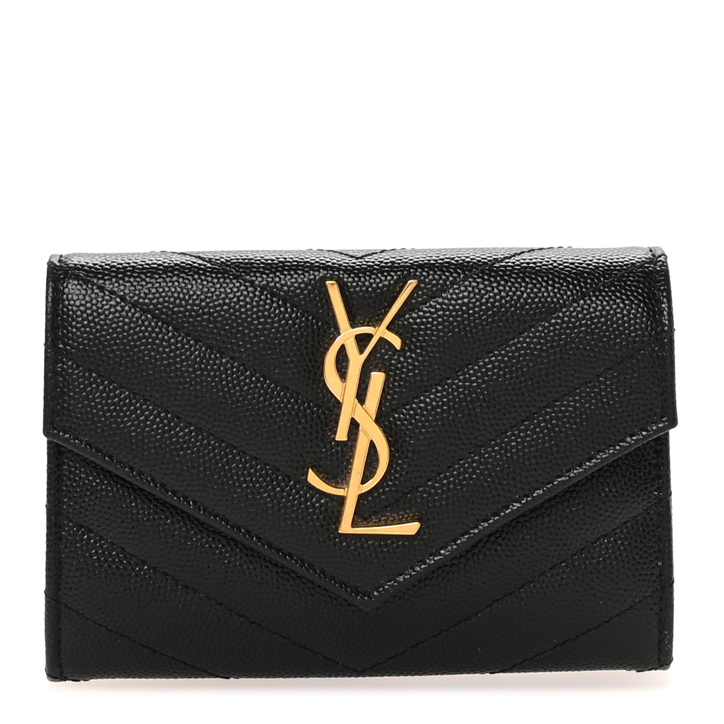Grain De Poudre Matelasse Chevron Small Monogram Envelope Wallet Black