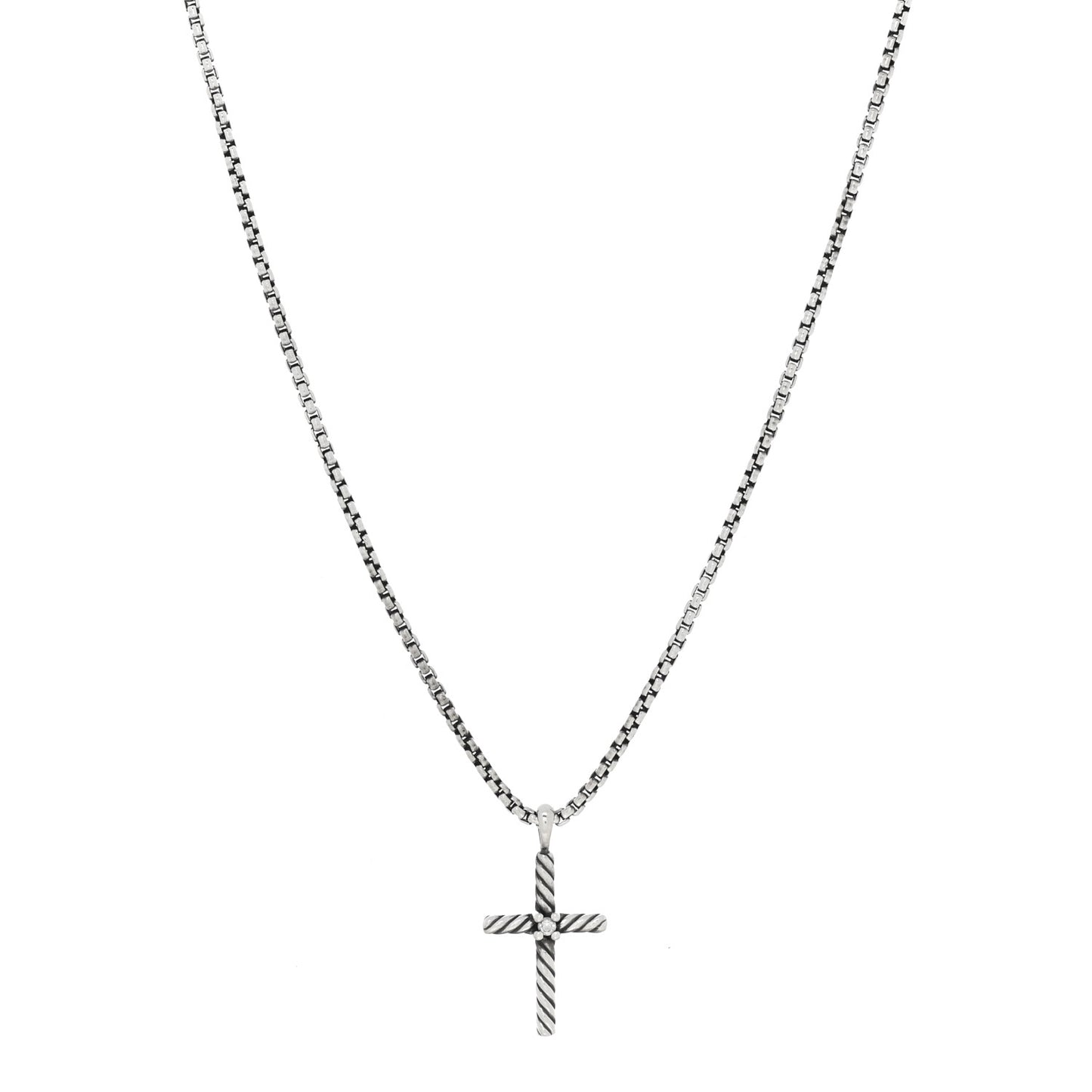 Sterling Silver Diamond Cable Classics Cross Necklace