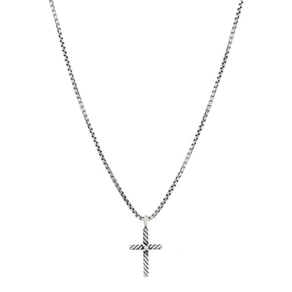 David Yurman Sterling Silver Diamond Cable Classics Cross Necklace 1 of 4