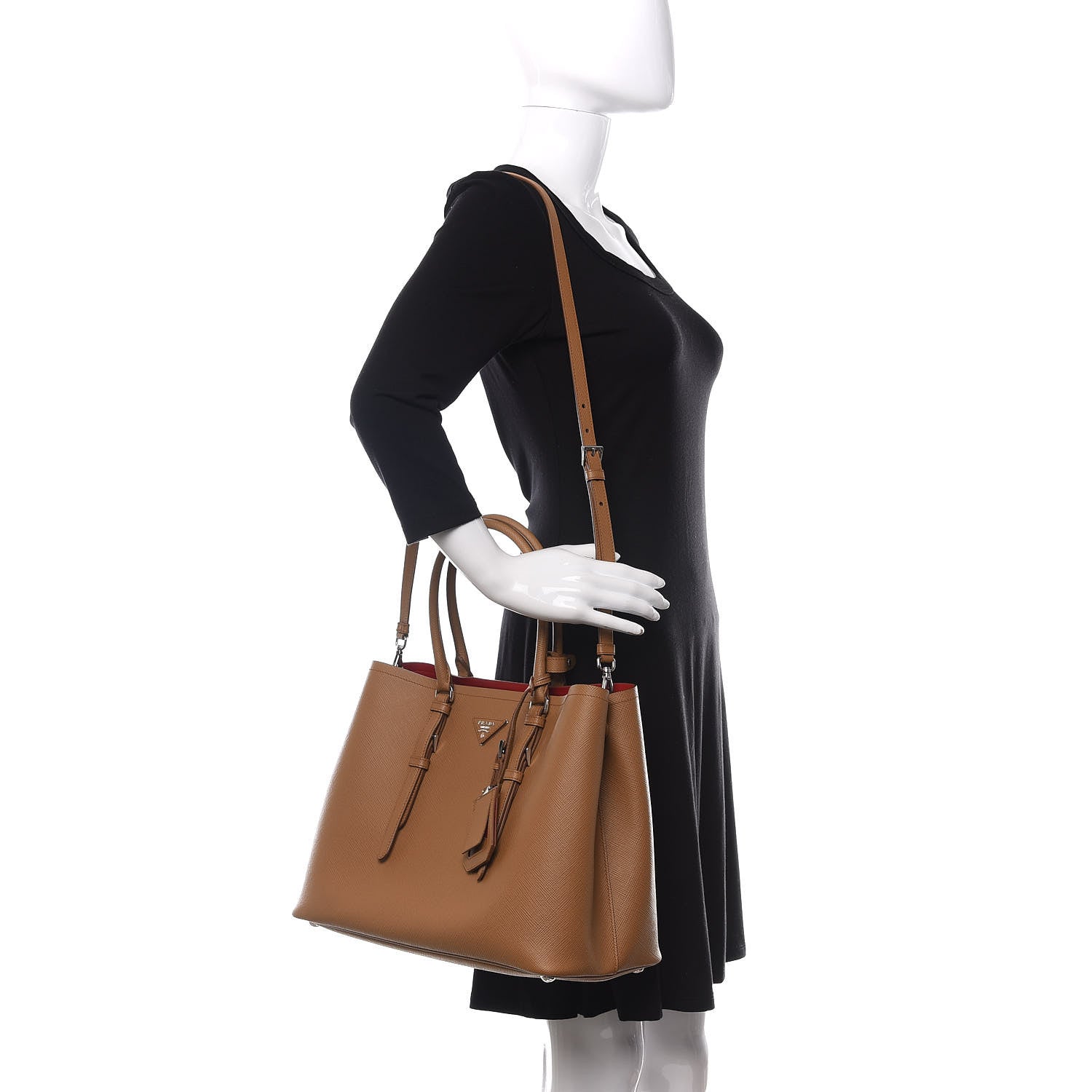 Prada Saffiano Cuir Medium Double Handle Tote Caramel 2 of 9