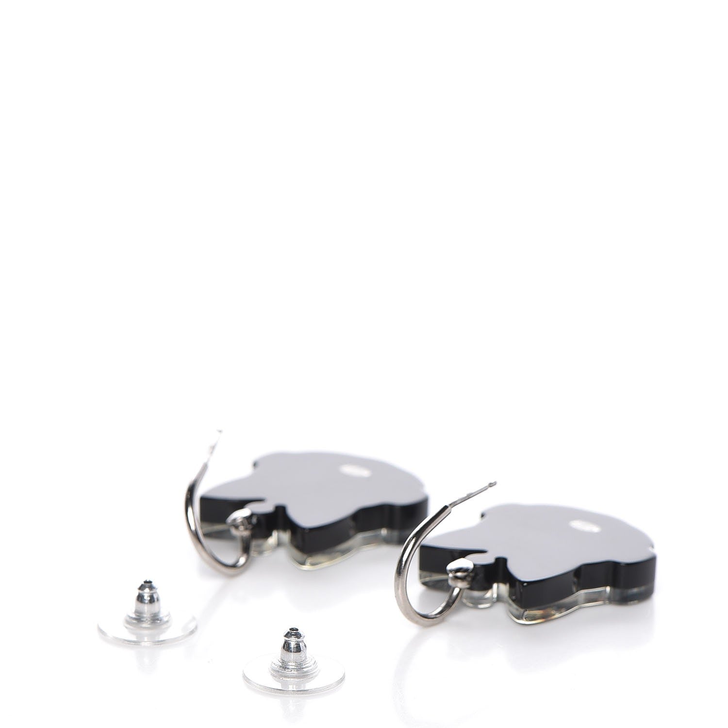 Chanel Resin Emoji Robot Cat Dangle Earrings Black Iridescent Grey 3 of 5