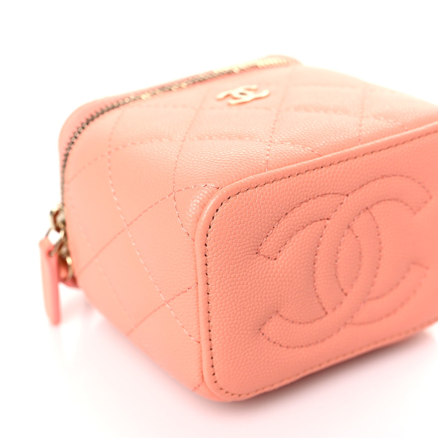 Caviar Quilted Mini Vanity Case With Chain Light Orange