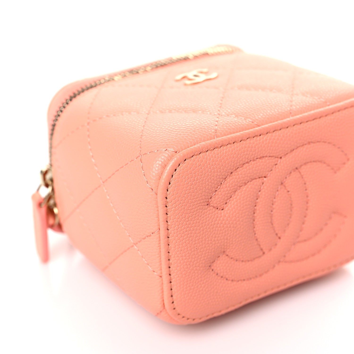 Chanel Caviar Quilted Mini Vanity Case With Chain Light Orange 8 of 9