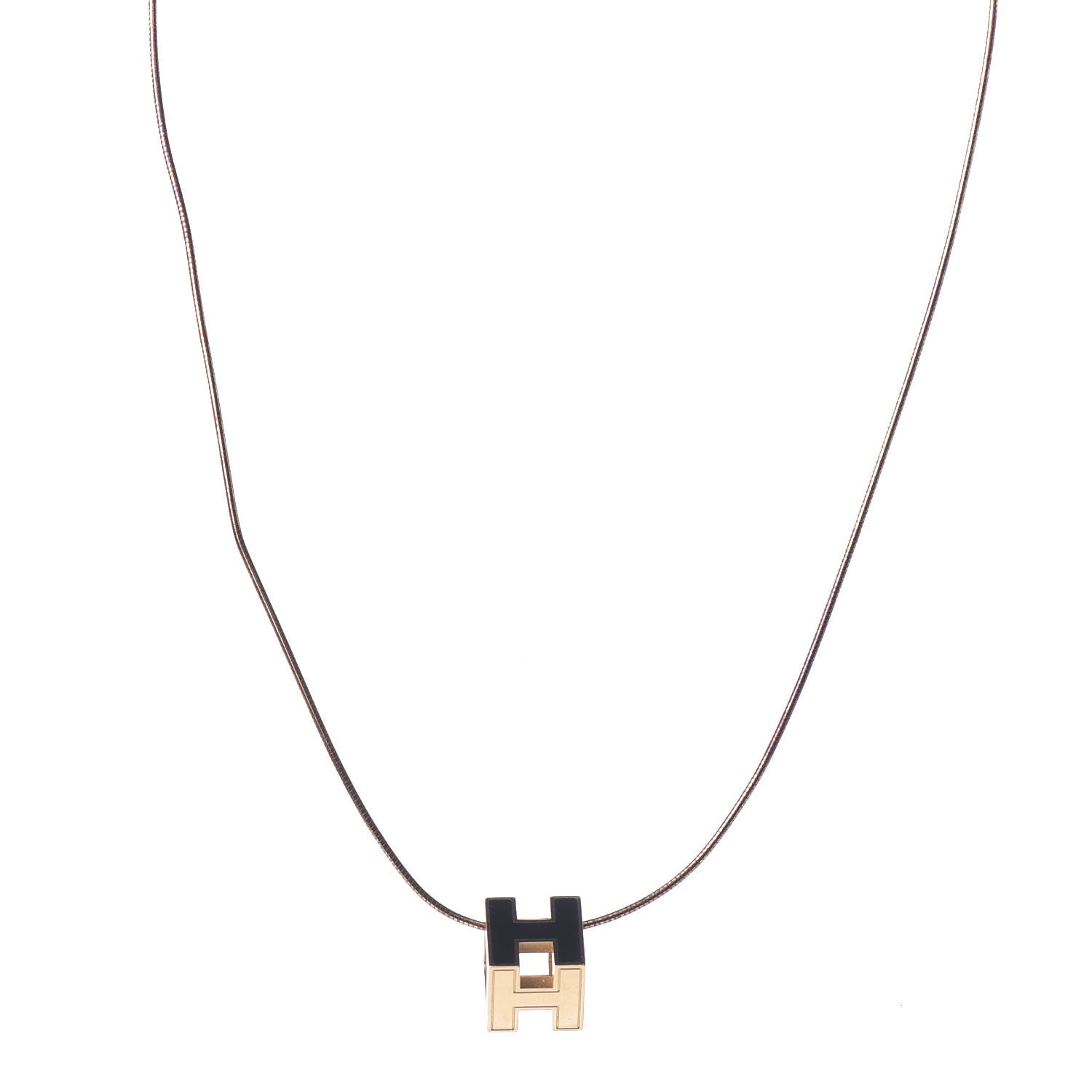 Hermes Gold Lacquered Cage d'H Pendant Necklace Black 1 of 9