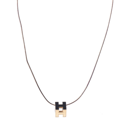 Hermes Gold Lacquered Cage d'H Pendant Necklace Black 1 of 9