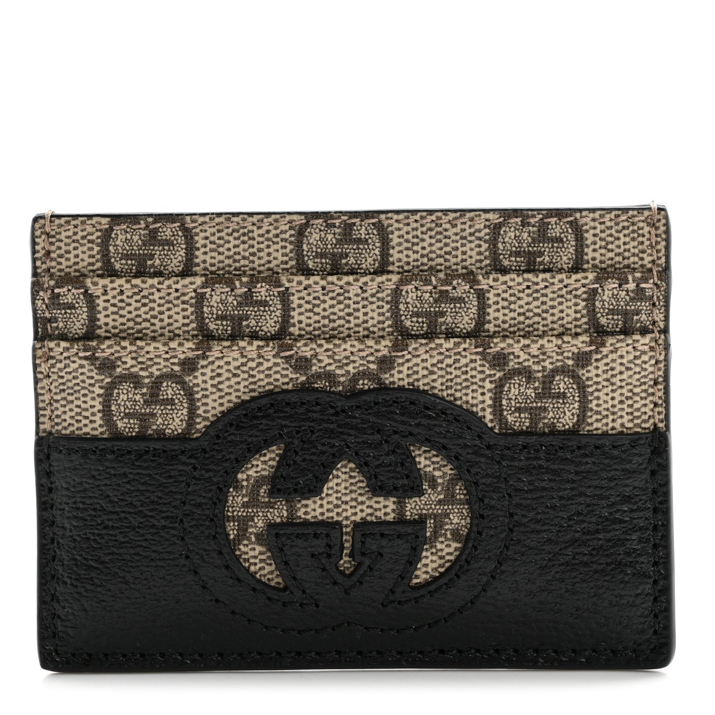 GG Supreme Monogram Textured Dollar Calfskin New Basket Card Holder Black Beige Ebony