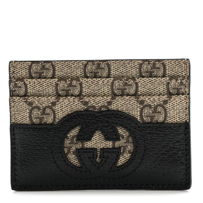 Gucci GG Supreme Monogram Textured Dollar Calfskin New Basket Card Holder Black Beige Ebony 1 of 8