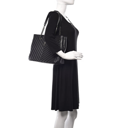 Saint Laurent Sheepskin Matelasse Chevron Large Monogram Shopping Bag Black 2 of 10