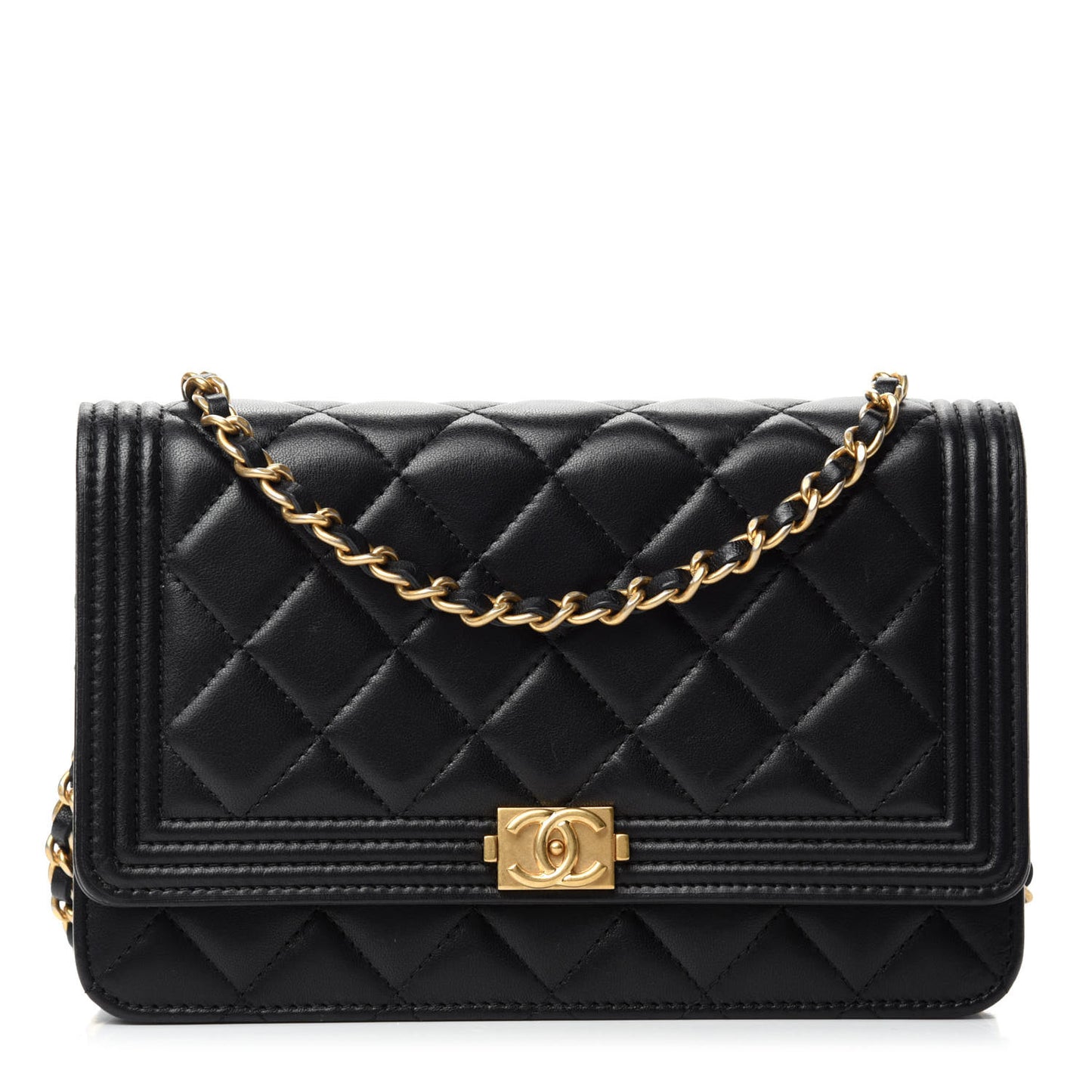 Lambskin Quilted Boy Wallet On Chain WOC Black